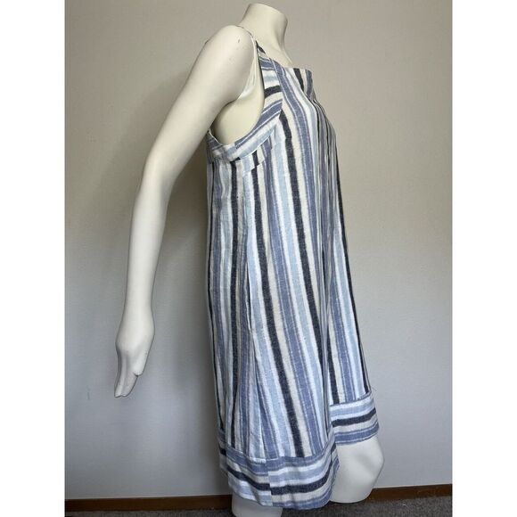 Sharagano dress Size 14 Linen Blend Dress Fully Lined Blue Black Ivory Cream New - Picture 3 of 10
